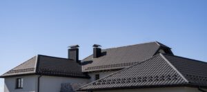 Roof on a suburban home with chimney
