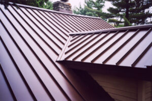 close-up of a metal roof on top of a family home
